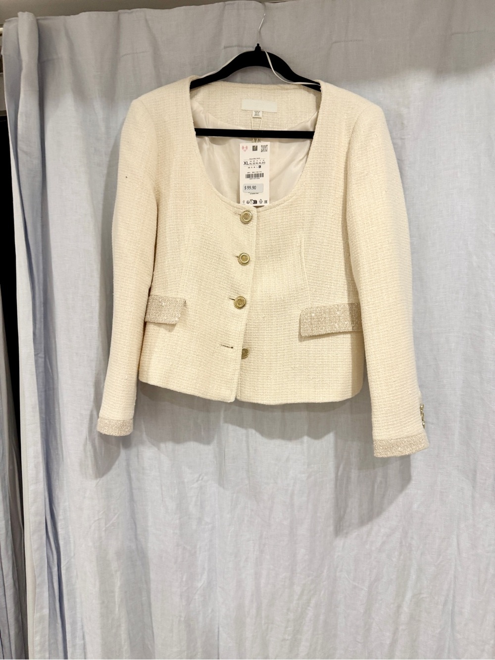Zara Ivory Tweed Buttoned Jacket